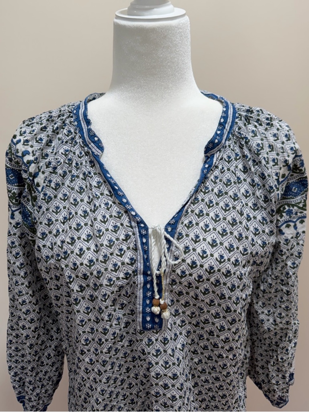 Emerson Fry India Collection Indigo Organic Raglan Sleeve Heritage Top Sz. L - Picture 2 of 6